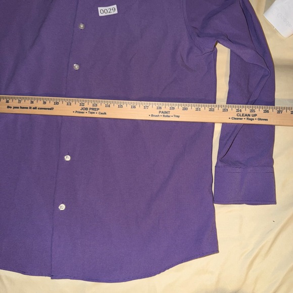 Haggar Slim Fit Purple Dress Shirt Mens 17-17.5 32/33 Stretch Recycled Poly - Picture 3 of 6